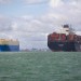 Cargo ships sailing into Southampton port