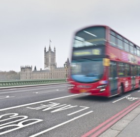 Modern double-decker bus in London