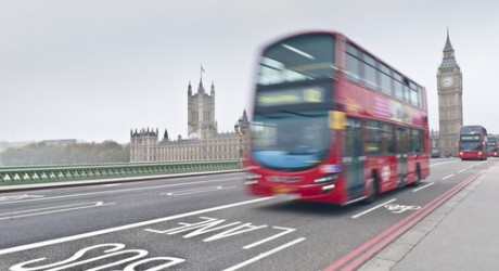 Modern double-decker bus in London