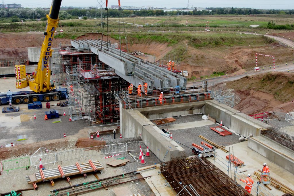 HS2 Interchange Station Major Bridge Beam Installation