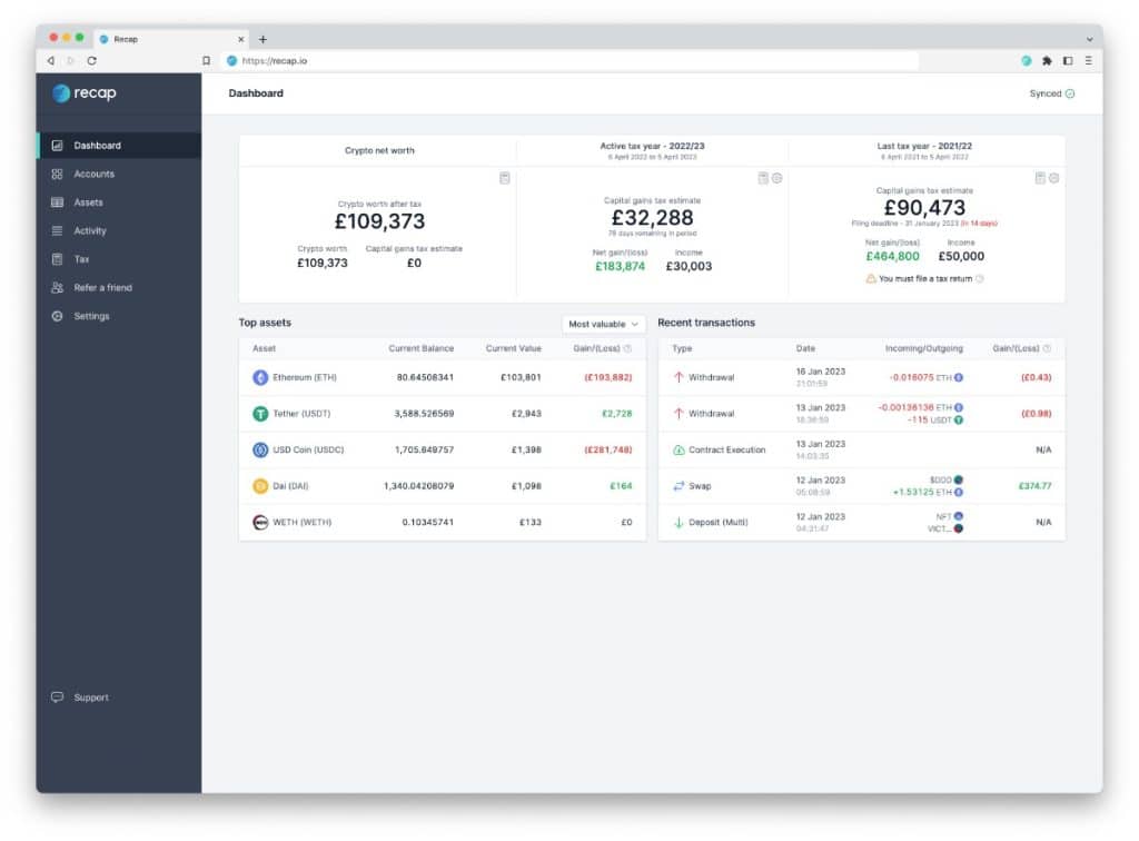 Recap’s Innovative Crypto Tax Dashboard for UK Investors