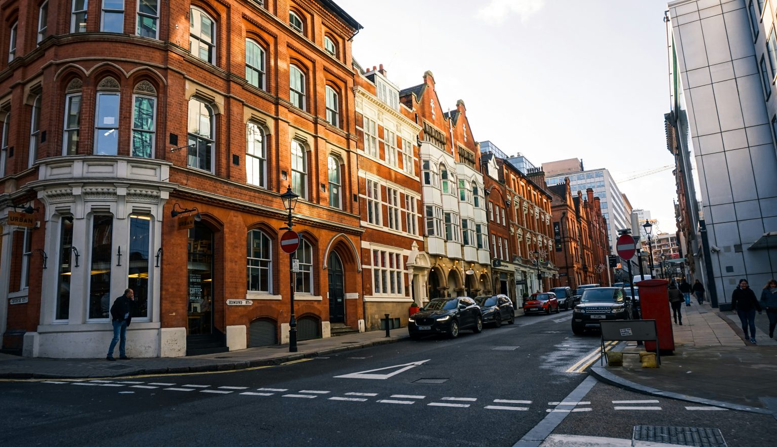 Birmingham city street with Victorian buildings