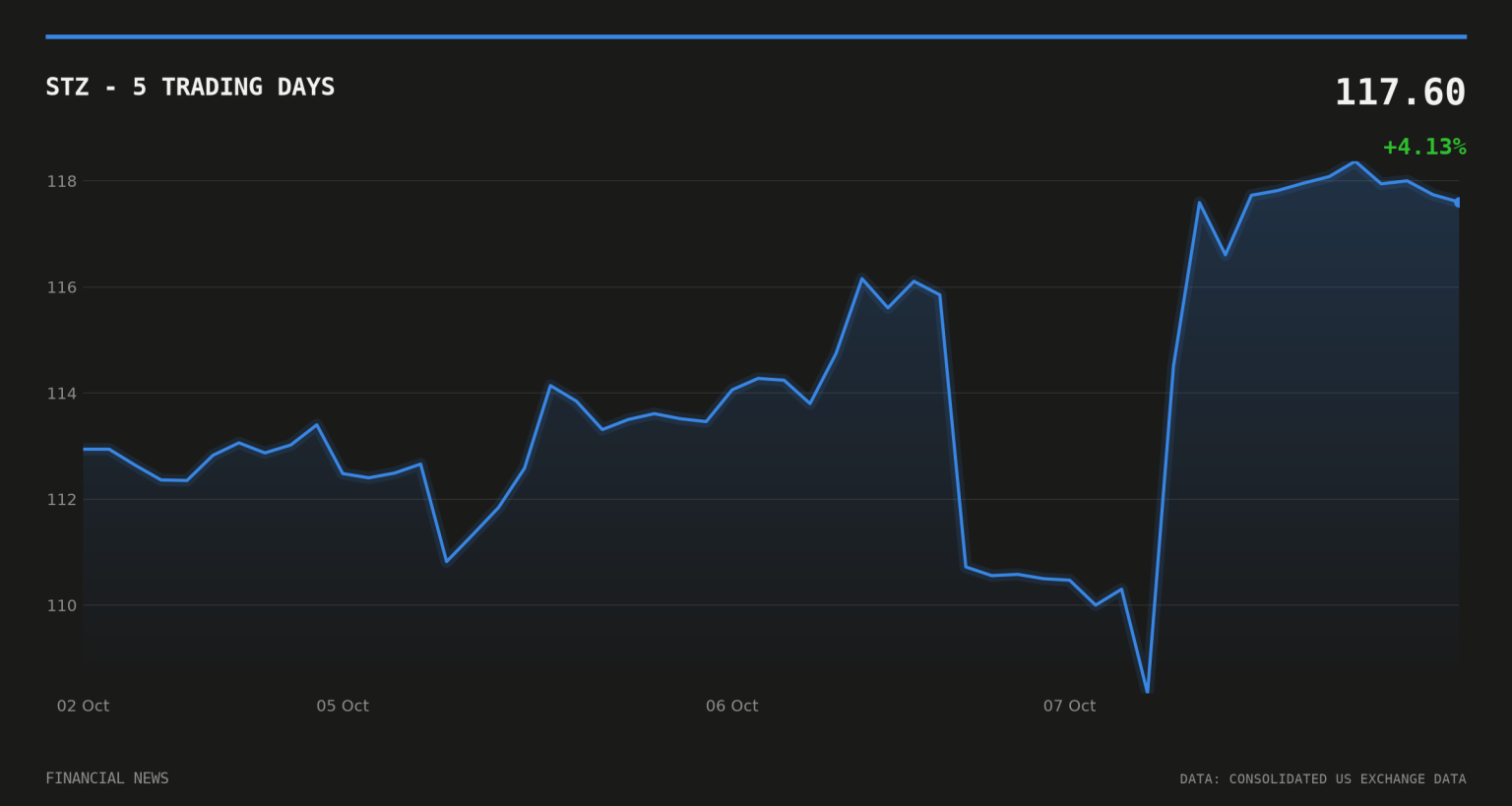 Constellation Brands beats on Q2 earnings, raises GAAP outlook STZ price over the last five trading days