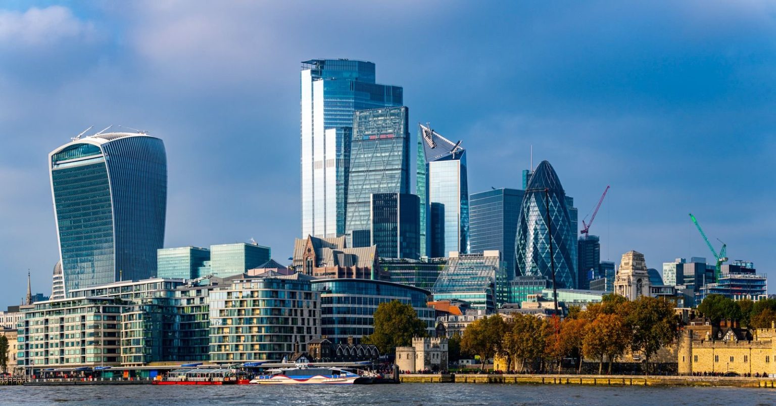 Mansion House Accord signatories hold £22.1bn in private markets after first year, with £11.1bn in the UK London skyline with the City financial district along the River Thames