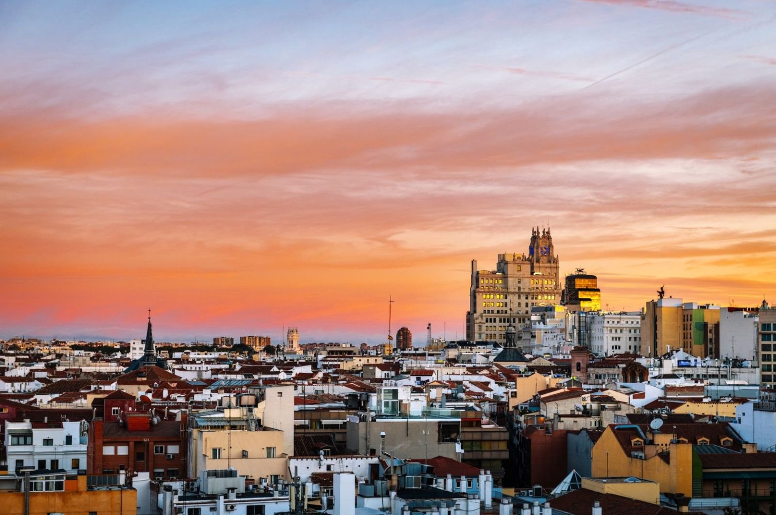 Madrid skyline at sunset, as PingPong expands into Spain and Portugal with Getnet